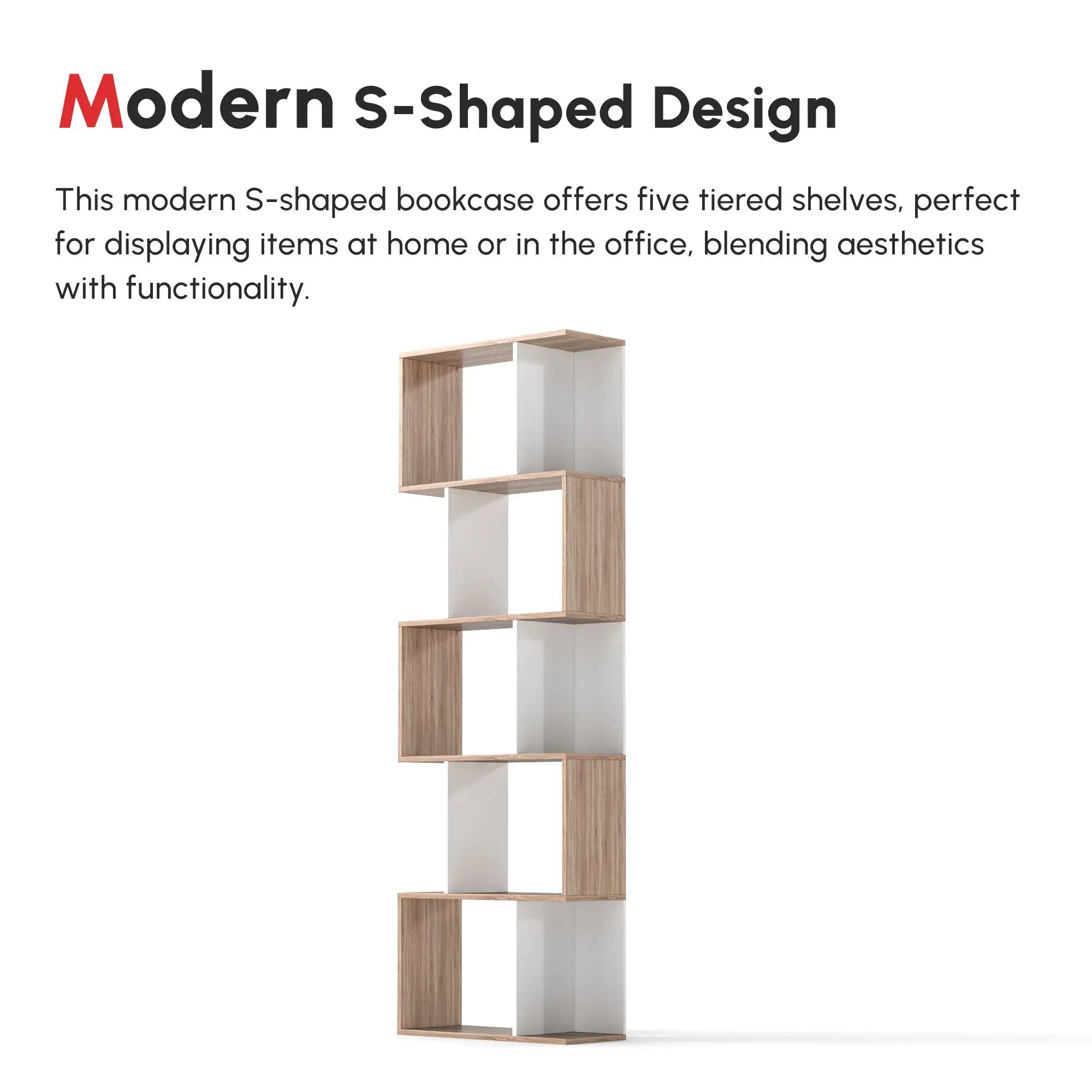 5-Tier Geometric Bookcase, Modern Room Divider, White Display Bookshelves at Gallery Canada