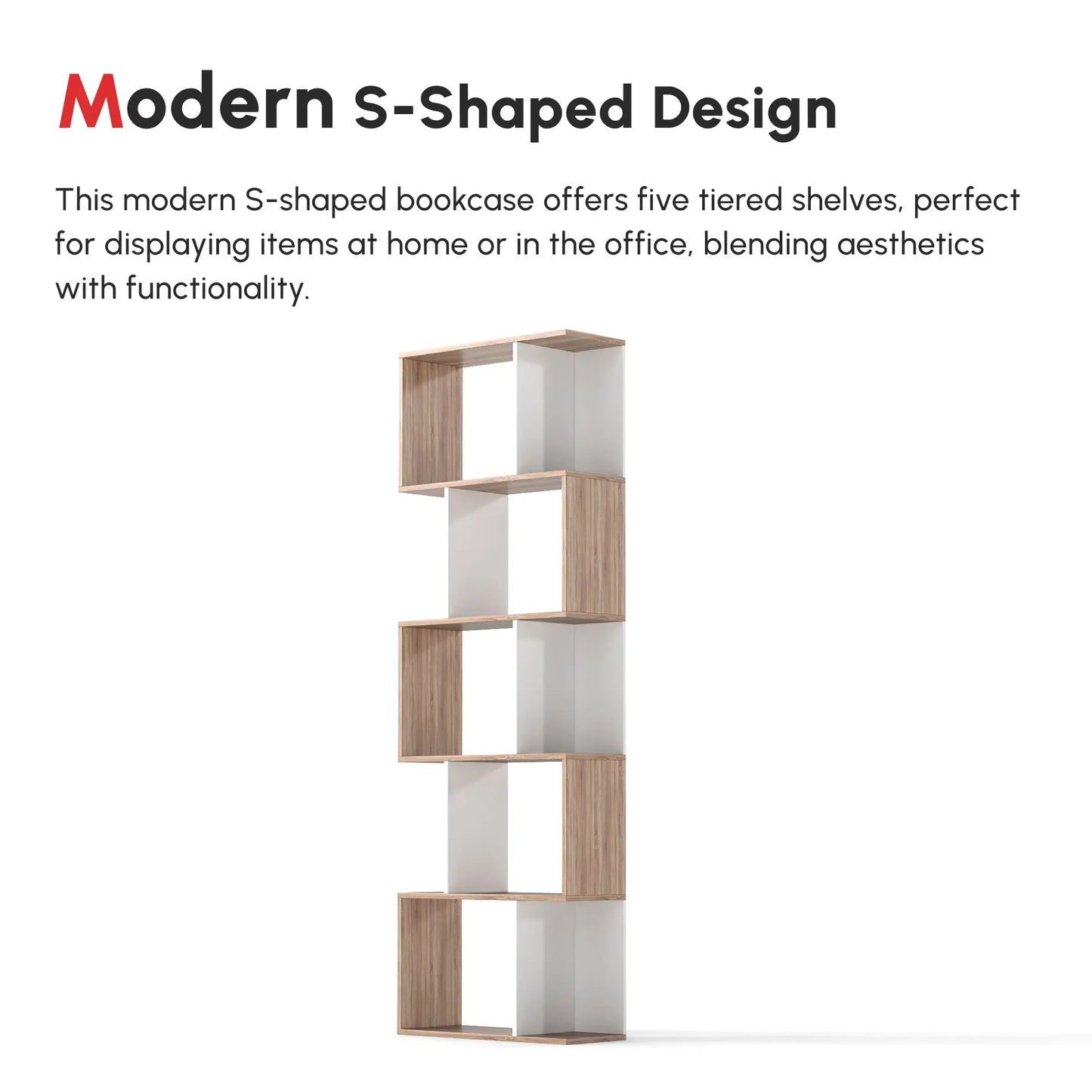 5-Tier Geometric Bookcase, Modern Room Divider, White Display Bookshelves at Gallery Canada