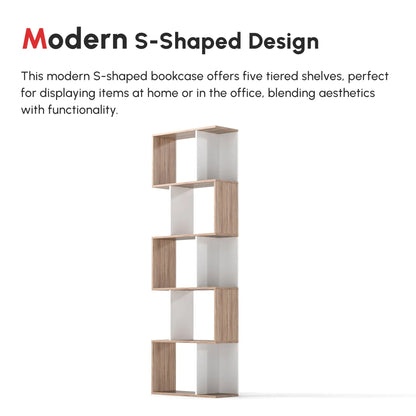 5-Tier Geometric Bookcase, Modern Room Divider, White Display Bookshelves at Gallery Canada