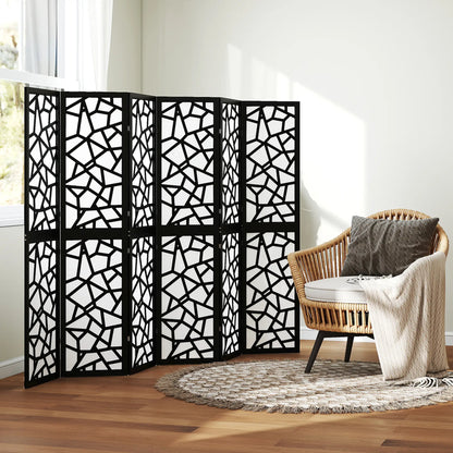 6 Panel Room Divider, 5.6 FT, Geometric Pattern Privacy Screen, Black Room Dividers at Gallery Canada
