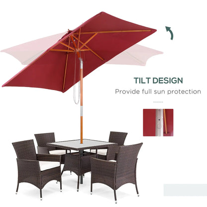 6.6x5ft Square Wooden Patio Umbrella, Tilt Mechanism, 6 Bamboo Ribs, Wine Red Sun Umbrellas at Gallery Canada