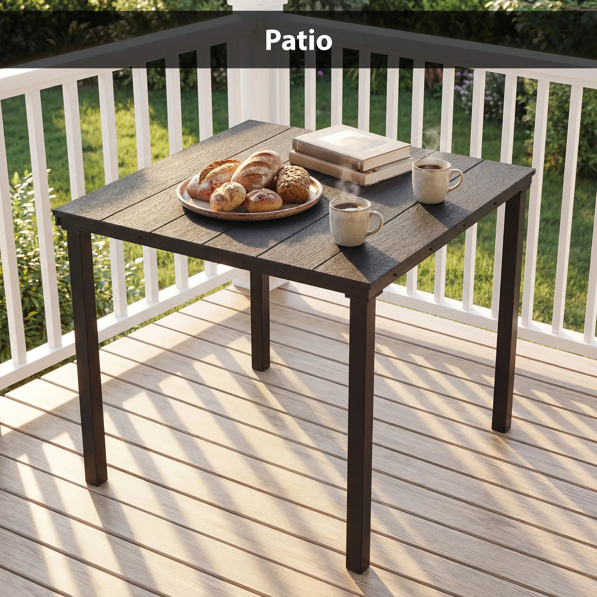 Outdoor Dining Table For 4, Square HDPE Patio Table With Metal Legs, Black Patio Dining Tables at Gallery Canada