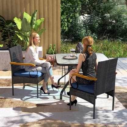 Set of 2 Rattan Outdoor Dining Chairs, Removable Cushion, Navy Blue Patio Chairs at Gallery Canada