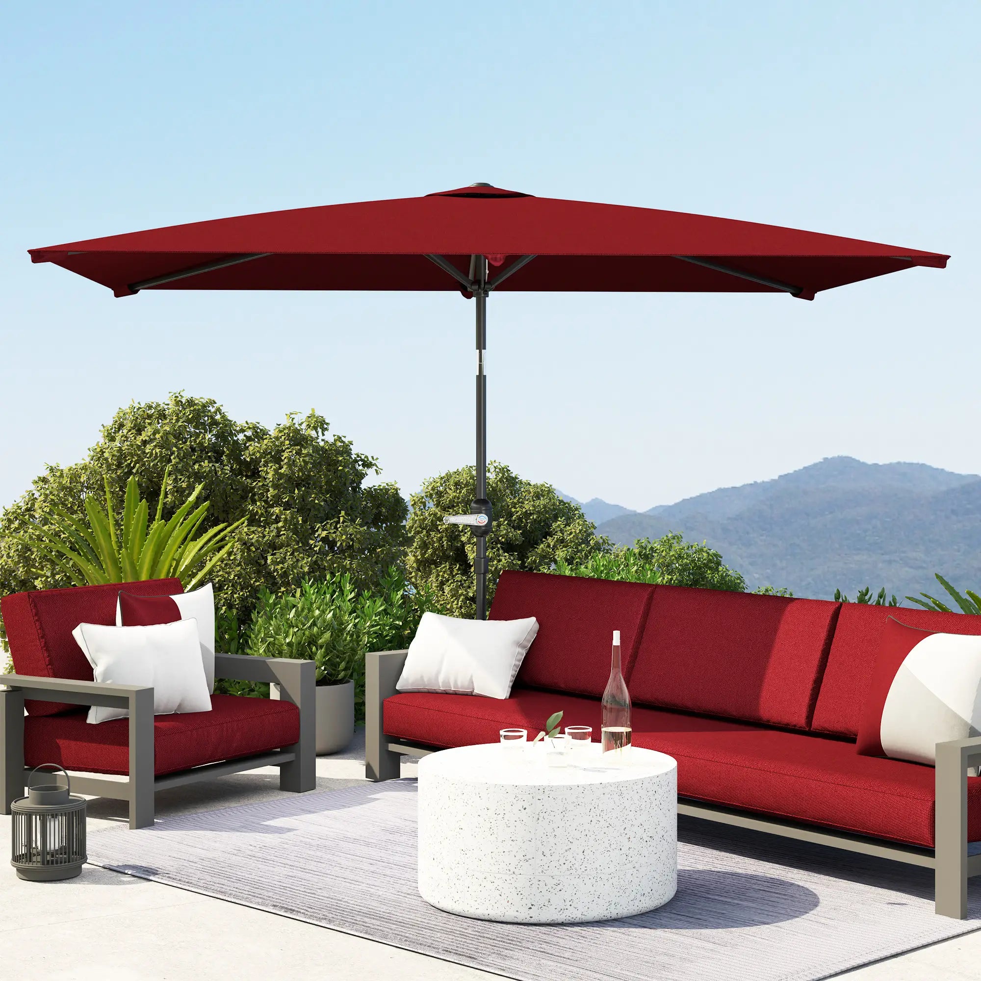 6.6x9.6ft Rectangle Aluminum Tilt Patio Umbrella, Outdoor Sunshade, Wine Red Sun Umbrellas at Gallery Canada