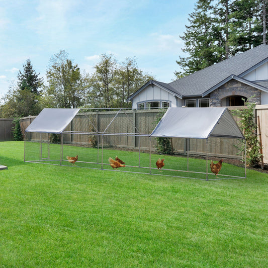 9.8' x 26.2' Metal Chicken Coop, Galvanized Walk-in Hen House, Poultry Cage with 1.25" Tube, Waterproof UV-Protection Cover for Rabbits, Ducks - Gallery Canada