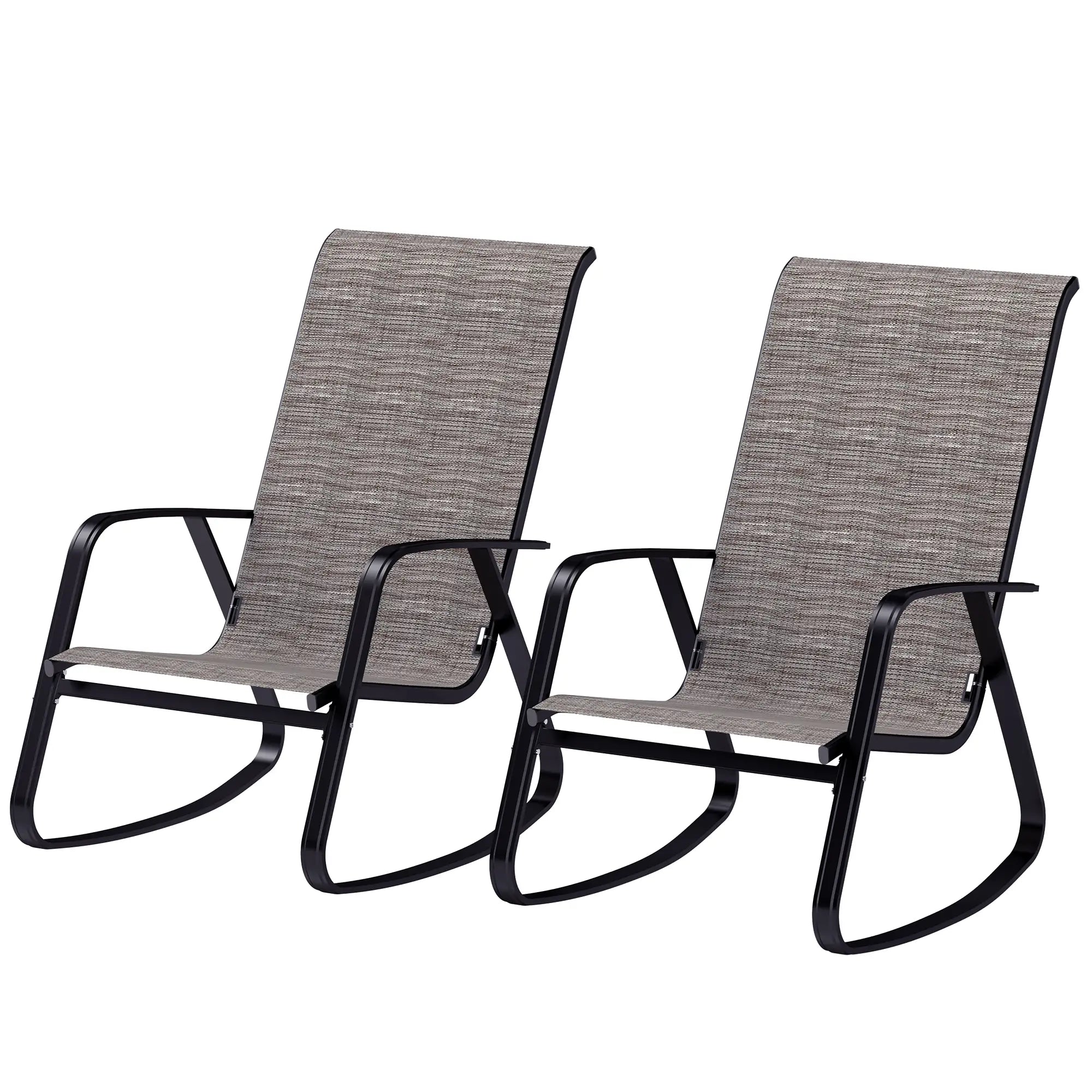 Set of 2 Patio Rocking Chairs, High Backrest, Armrests, Light Brown Outdoor Rocking Chairs Light Brown at Gallery Canada
