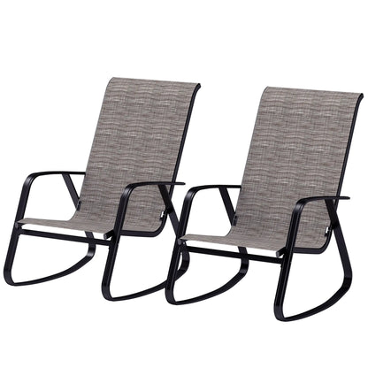 Set of 2 Patio Rocking Chairs, High Backrest, Armrests, Light Brown Outdoor Rocking Chairs Light Brown at Gallery Canada