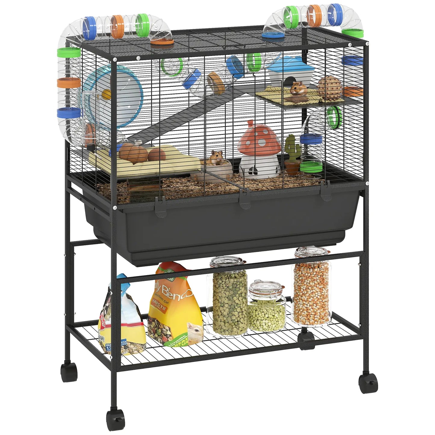 3 Tier Rolling Hamster Cage, 7" Deep Tray, Exercise Wheel, Tube System Hamster Cages at Gallery Canada