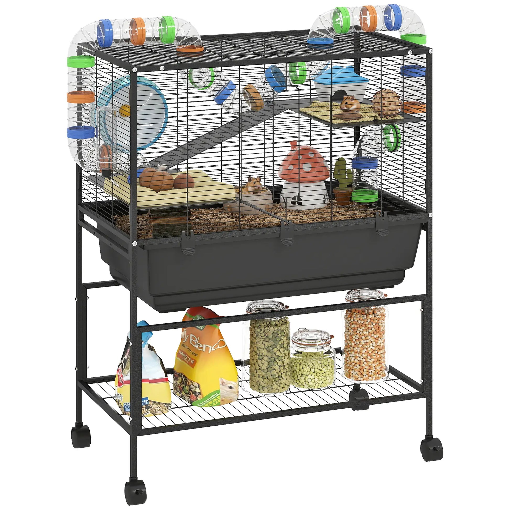 3 Tier Rolling Hamster Cage, 7" Deep Tray, Exercise Wheel, Tube System Hamster Cages at Gallery Canada