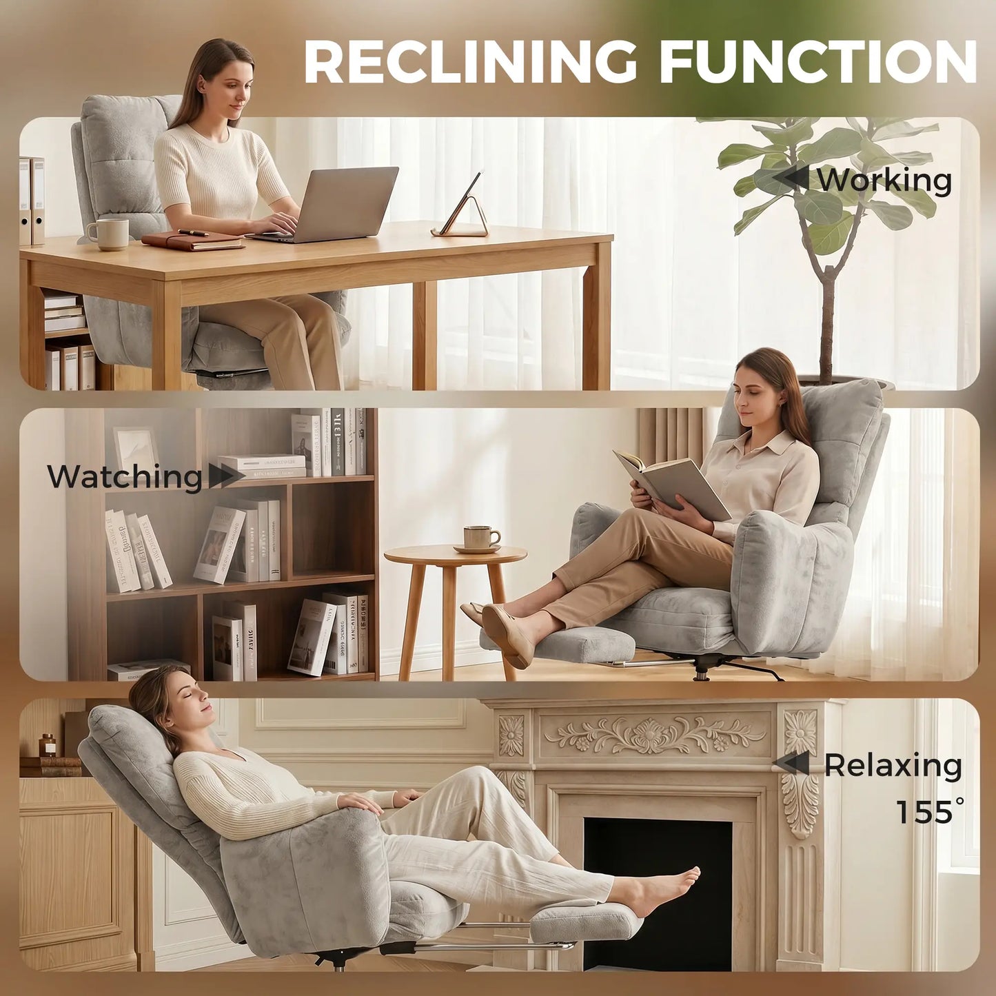 Ergonomic Reclining Gaming Chair With Foot Rest, Light Grey
