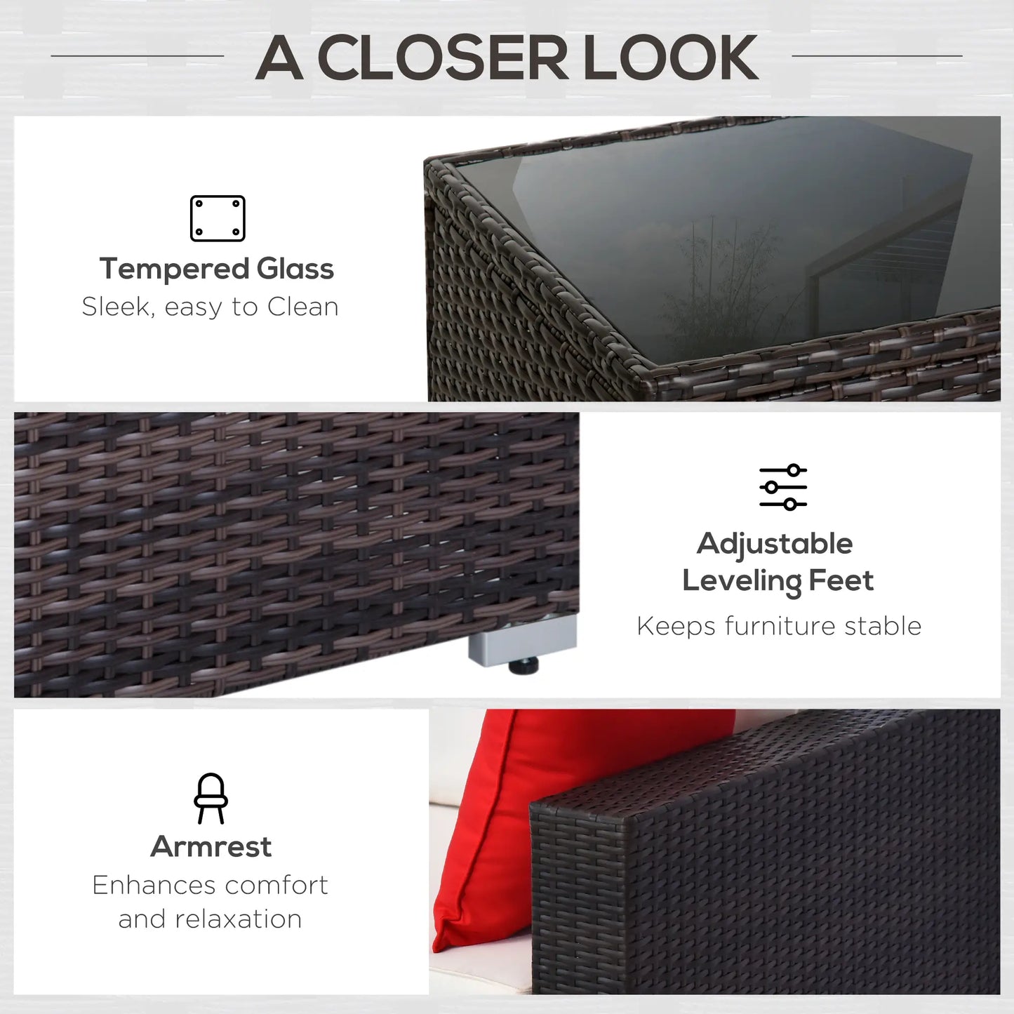 6-Piece Outdoor PE Rattan Sofa Set, Thick Cushions, Glass Top Table, Dark Coffee, Cream White Patio Furniture Sets at Gallery Canada