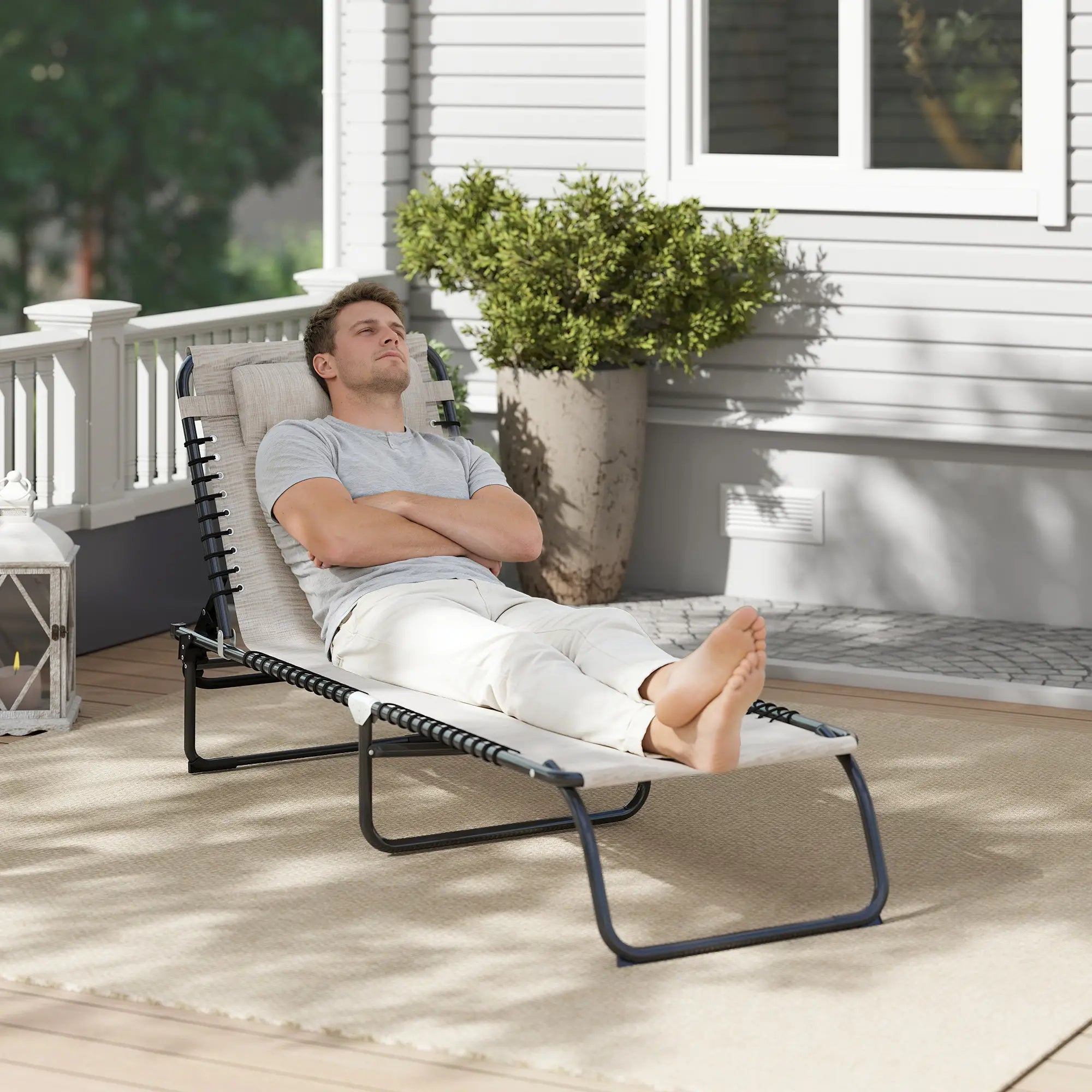 Outdoor Folding Lounge Chair, 4-Level Adjustable, Cream Lounger Chairs at Gallery Canada