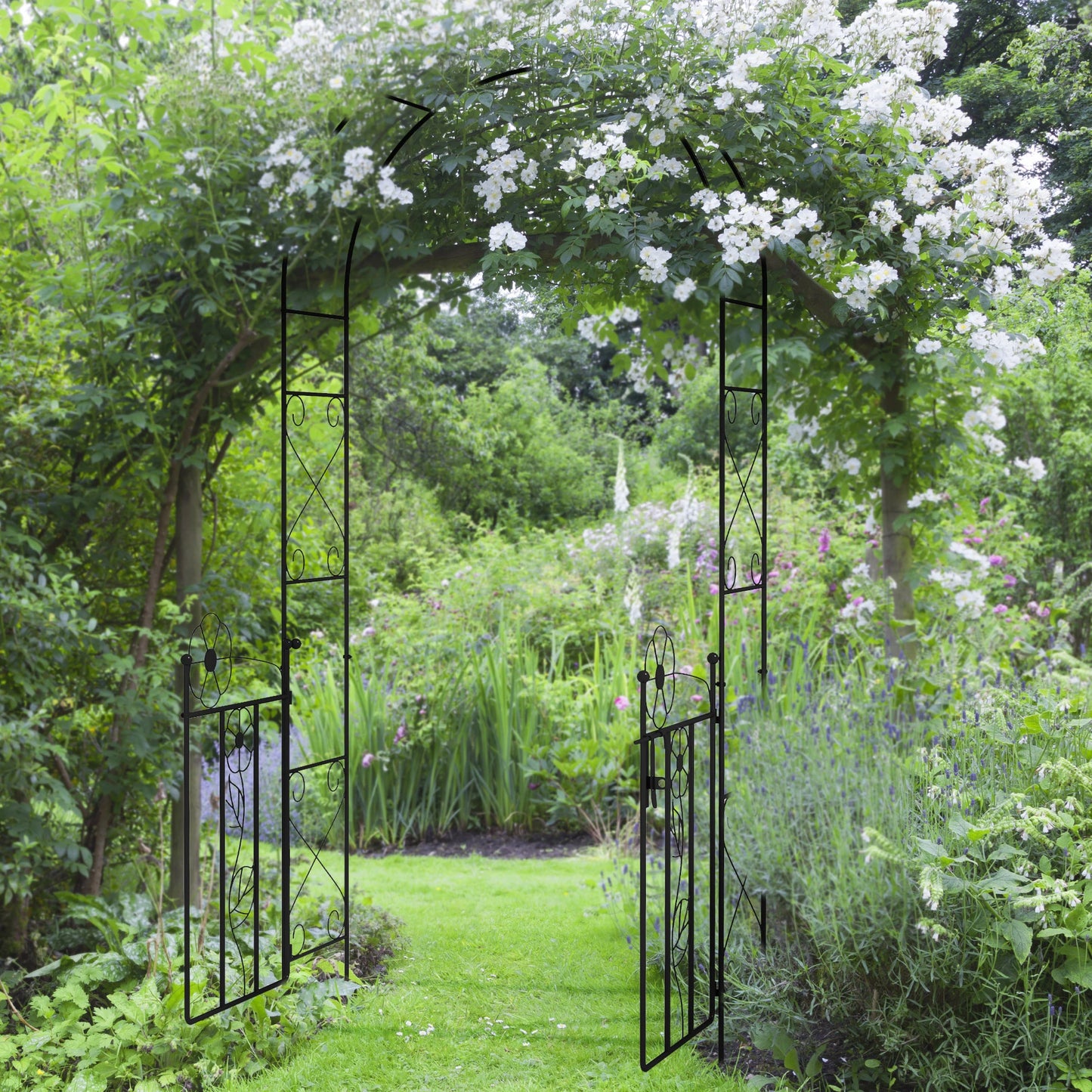 7.5FT Metal Garden Arbour, Double Gate, Arch Trellis, Black Garden Arches at Gallery Canada