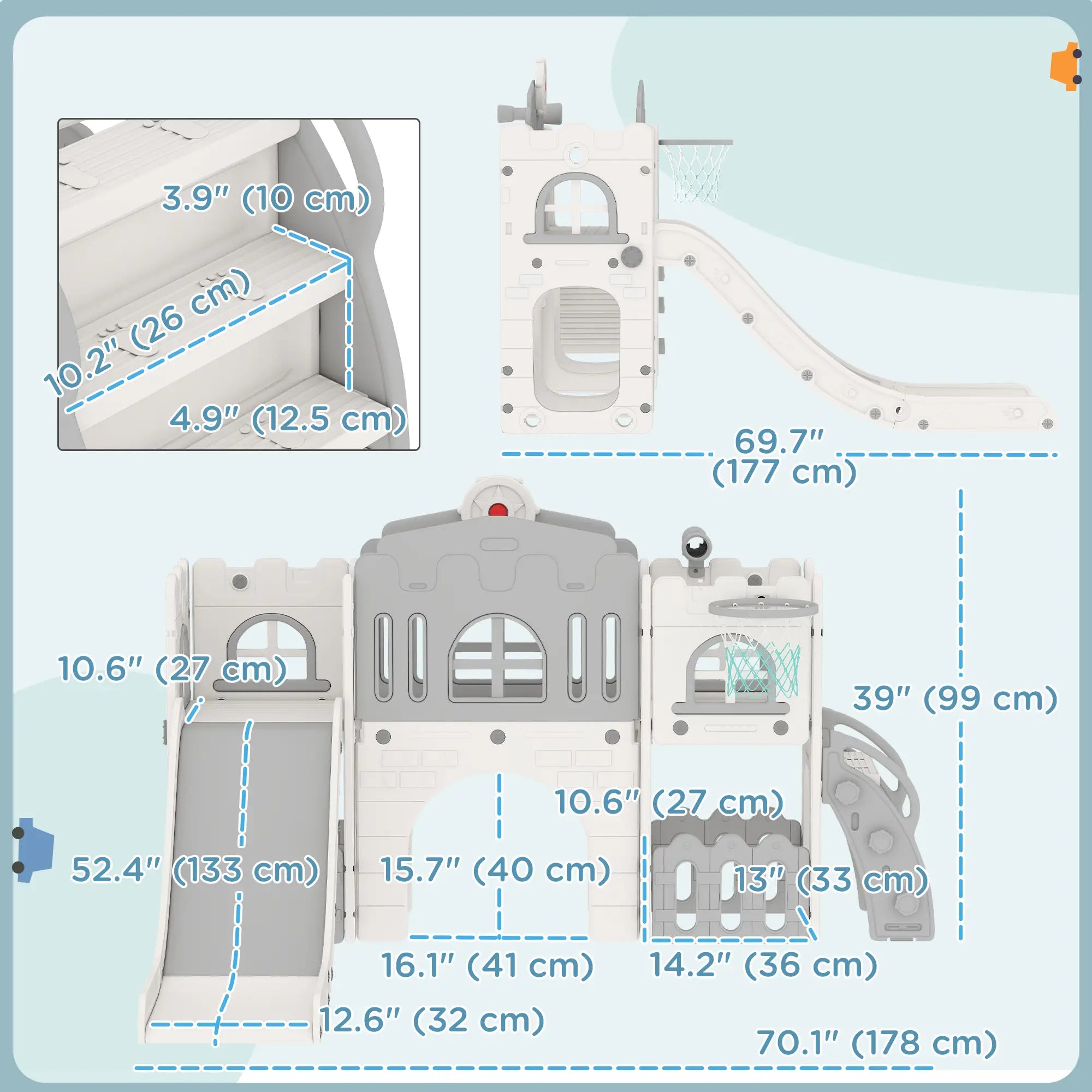 7-In-1 Toddler Slide With Basketball Hoop, Climber, Tunnel, Grey Gym Sets & Swings at Gallery Canada