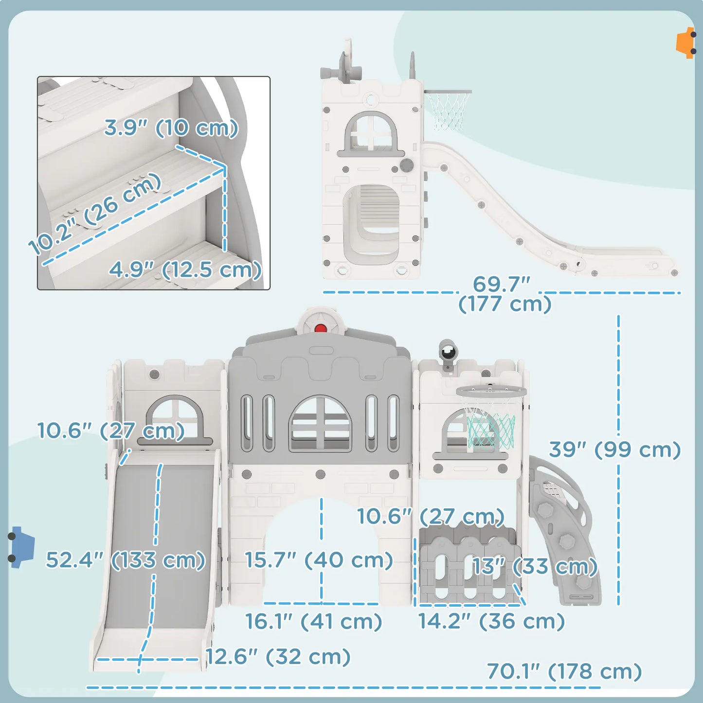 7-In-1 Toddler Slide With Basketball Hoop, Climber, Tunnel, Grey Gym Sets & Swings at Gallery Canada
