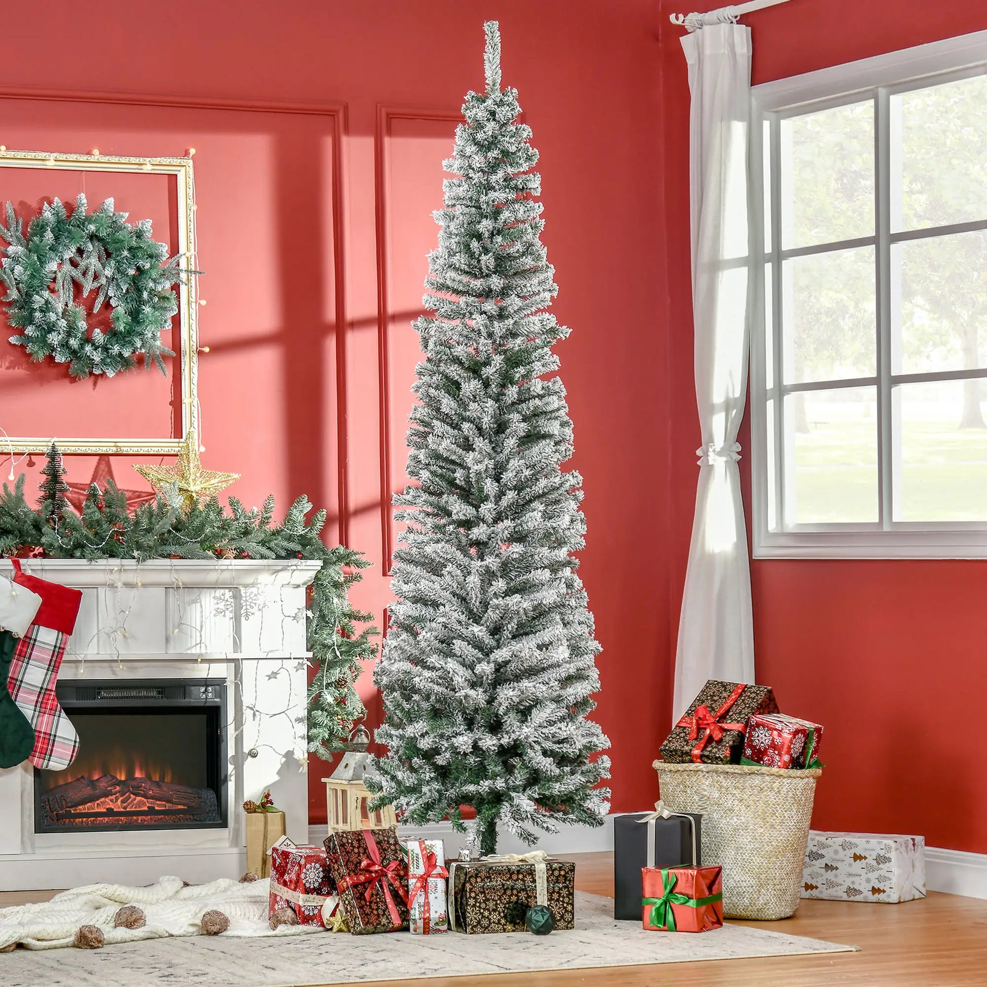 7.5ft Flocked Pencil Christmas Tree, Realistic Tips, Green Pencil Christmas Trees at Gallery Canada