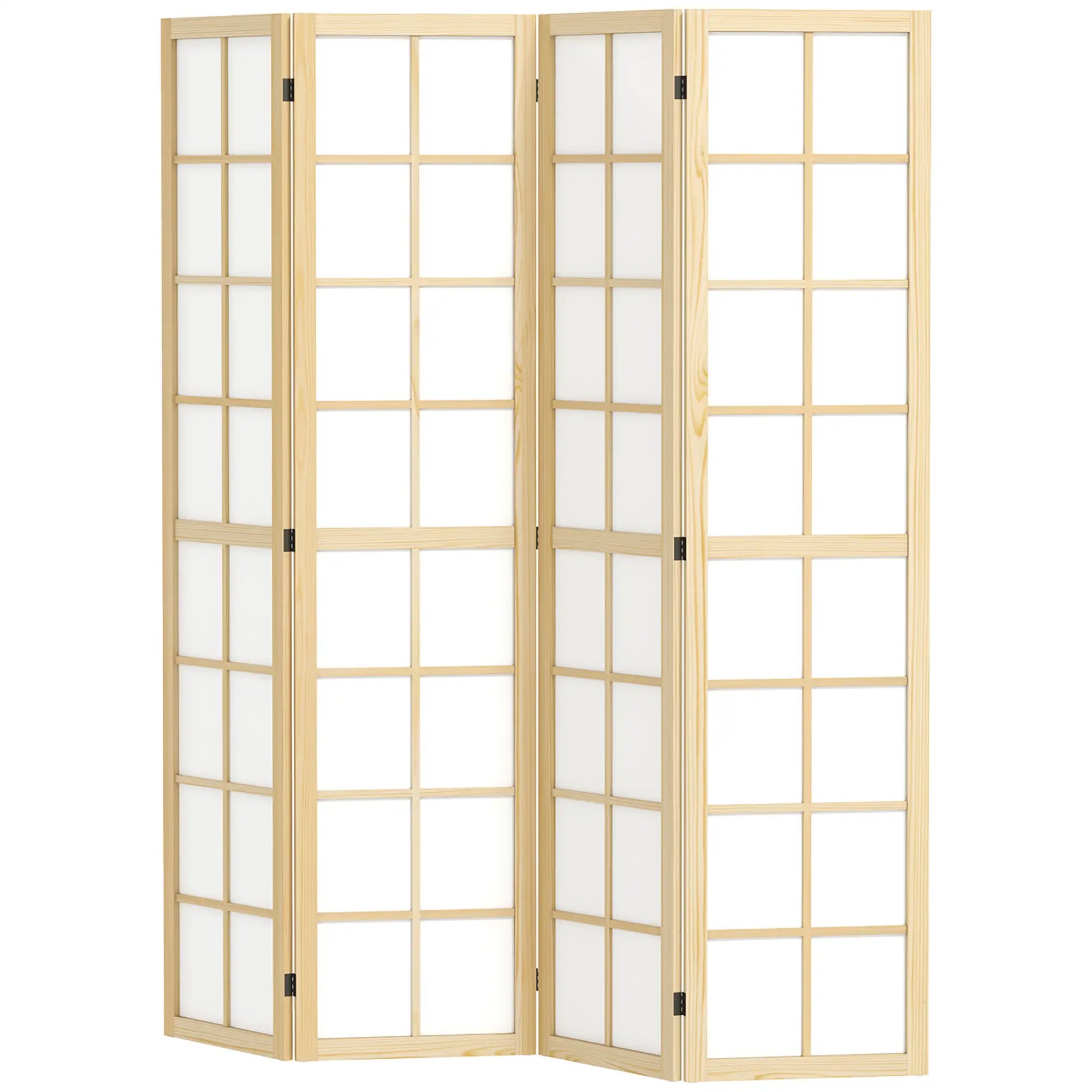 4 Panel Room Divider, 5.6 ft, Folding Partition for Home, Office, Bedroom Room Dividers Natural Wood, White at Gallery Canada