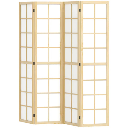 4 Panel Room Divider, 5.6 ft, Folding Partition for Home, Office, Bedroom Room Dividers Natural Wood, White at Gallery Canada