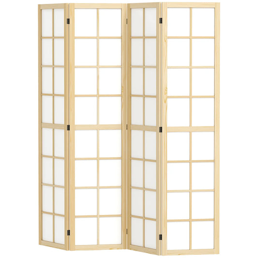 4 Panel Room Divider, 5.6 ft, Folding Partition for Home, Office, Bedroom Room Dividers Natural Wood, White at Gallery Canada
