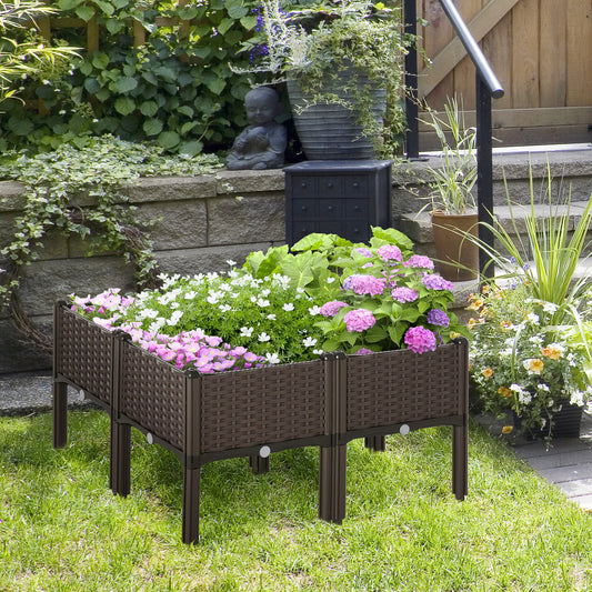 4-Piece Raised Garden Bed, PP Flower Bed, Stackable Vegetable Herb Grow Box Elevated Garden Beds Brown at Gallery Canada