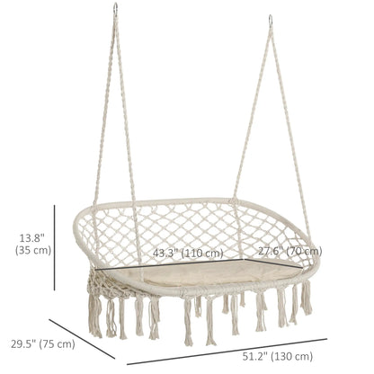 Hammock Chair, 2 Seat, Hanging Rope Swing with Cushion, Large, Cream White Patio Swings with Stand at Gallery Canada