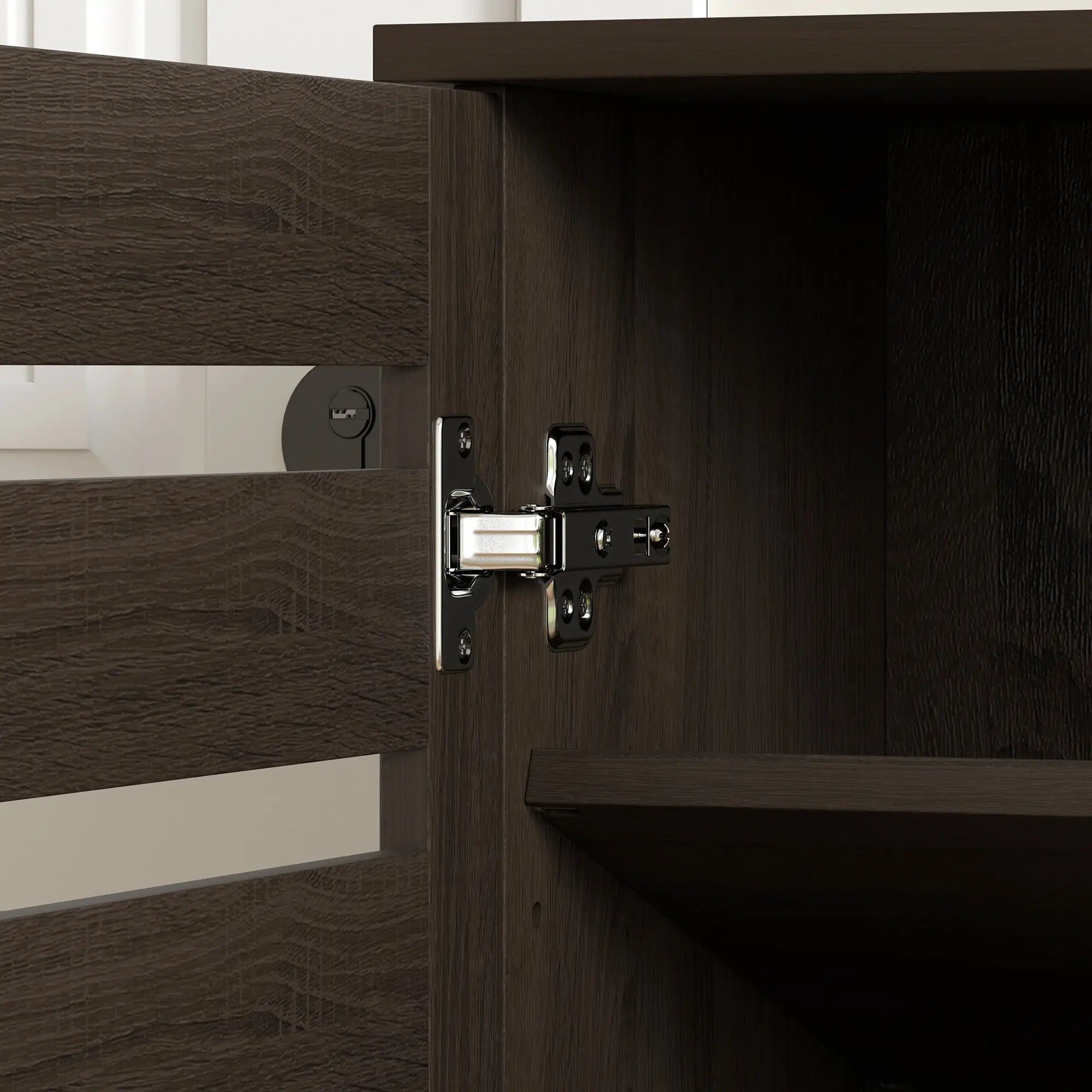 Narrow Shoe Cabinet, Slatted Doors, Adjustable Shelves, 20 Pairs, Dark Brown Shoe Storage Cabinets & Racks at Gallery Canada