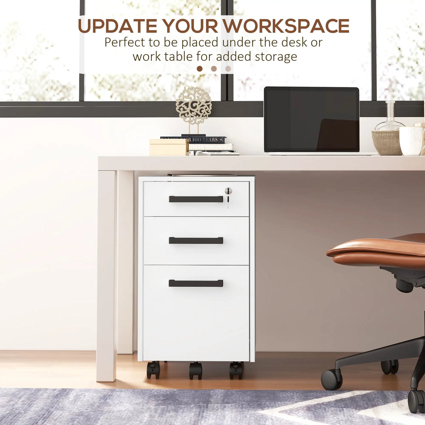 Lockable 3 Drawer File Cabinet, Hanging Bars, Letter A4 Size, White Office Cabinets & Cupboards at Gallery Canada