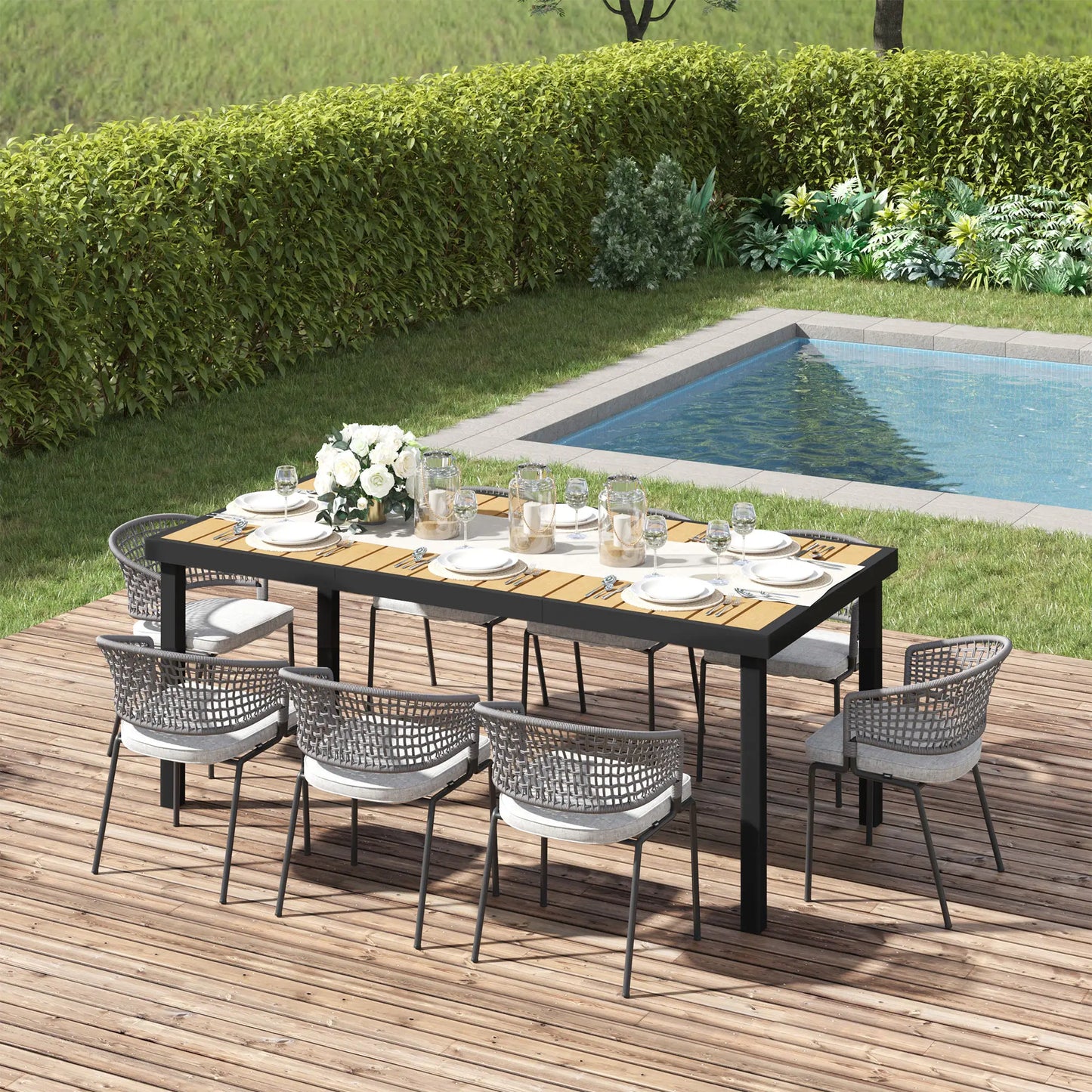 75" x 35" Outdoor Dining Table, Rectangular Aluminum Frame, All-Weather Faux Wood Top, Natural Patio Dinning Tables at Gallery Canada