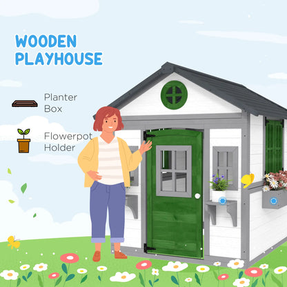 Wooden Playhouse With Door, Windows, Planter Pots, Boxes, White Play Houses at Gallery Canada