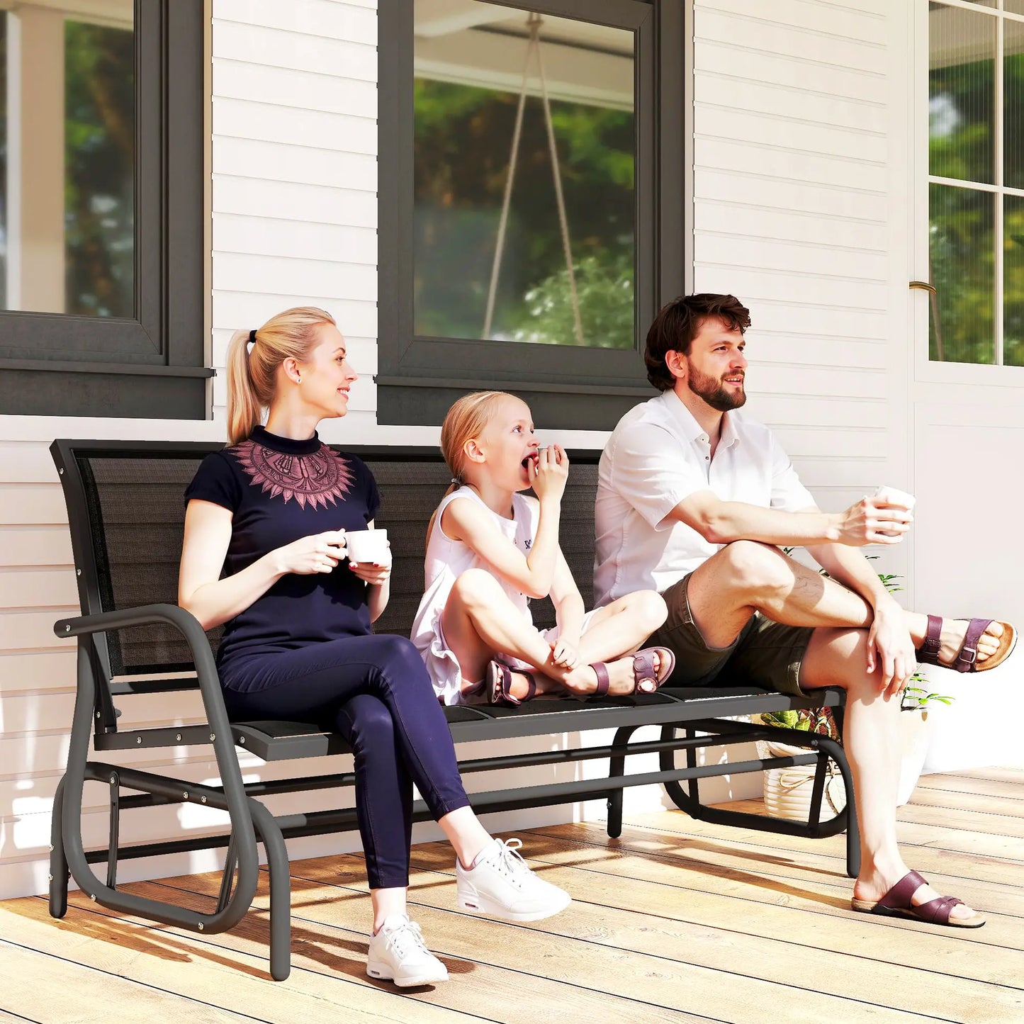 3-Seat Outdoor Glider Chair, Steel Frame, Sling Fabric, Black Outdoor Gliders at Gallery Canada