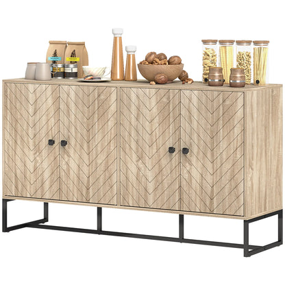 Sideboard Buffet Cabinet with 2 Adjustable Shelves and Steel Base, TV Stand, Coffee Bar Cabinet for Living Room, Oak Storage Cabinets Oak at Gallery Canada