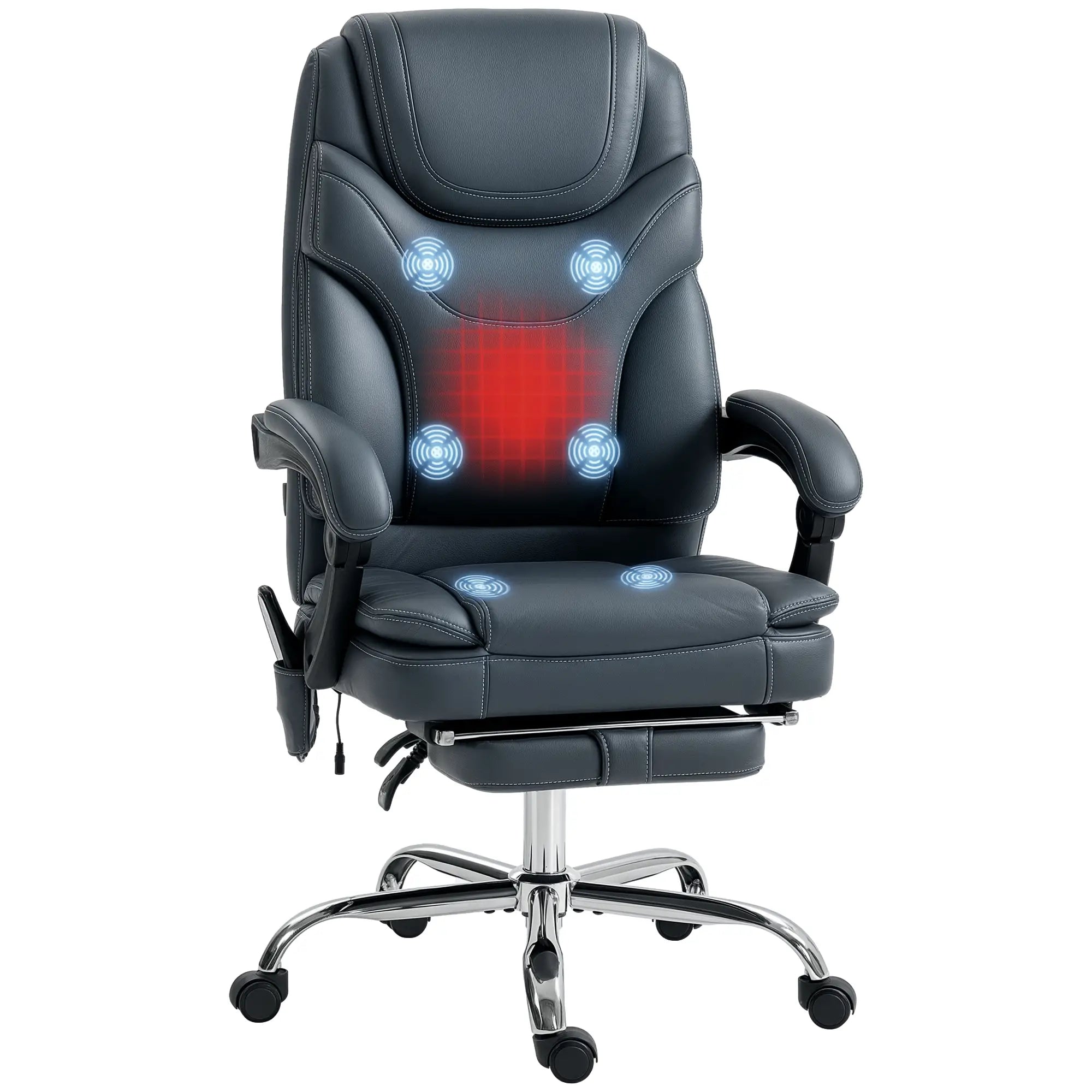 6 Point Vibration Massage Office Chair, PU Leather, Heated, Reclining, Grey Massage Chairs at Gallery Canada