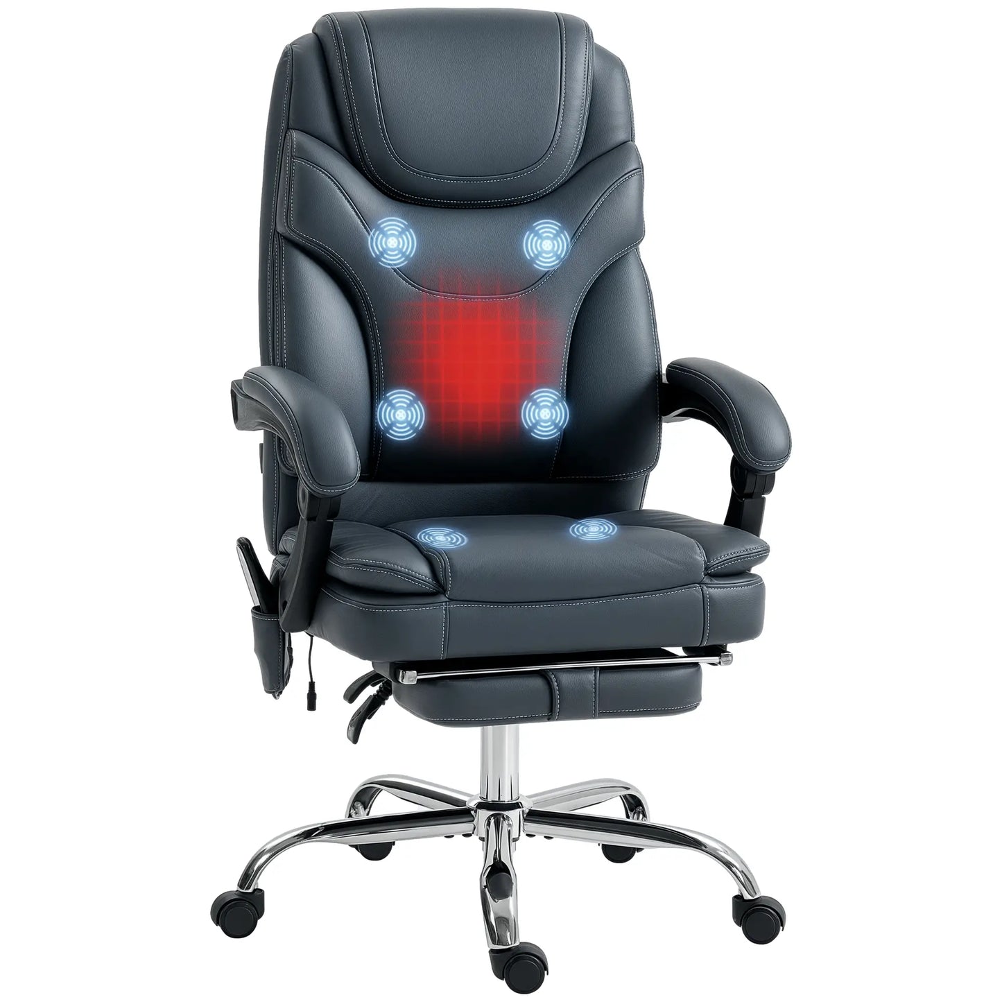 6 Point Vibration Massage Office Chair, PU Leather, Heated, Reclining, Grey Massage Chairs at Gallery Canada