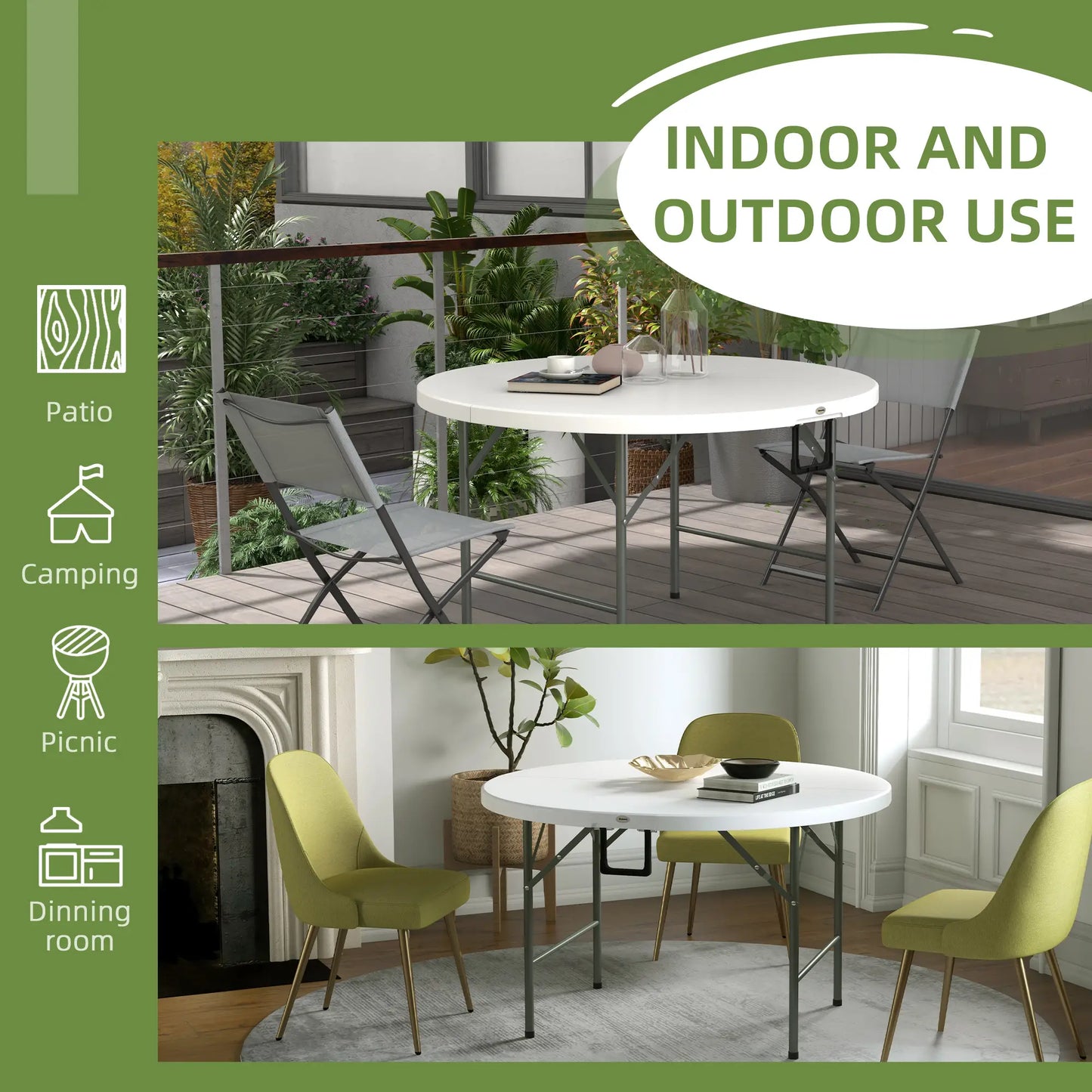 48" Folding Patio Table, Outdoor HDPE Picnic Table, White Patio Side Tables at Gallery Canada