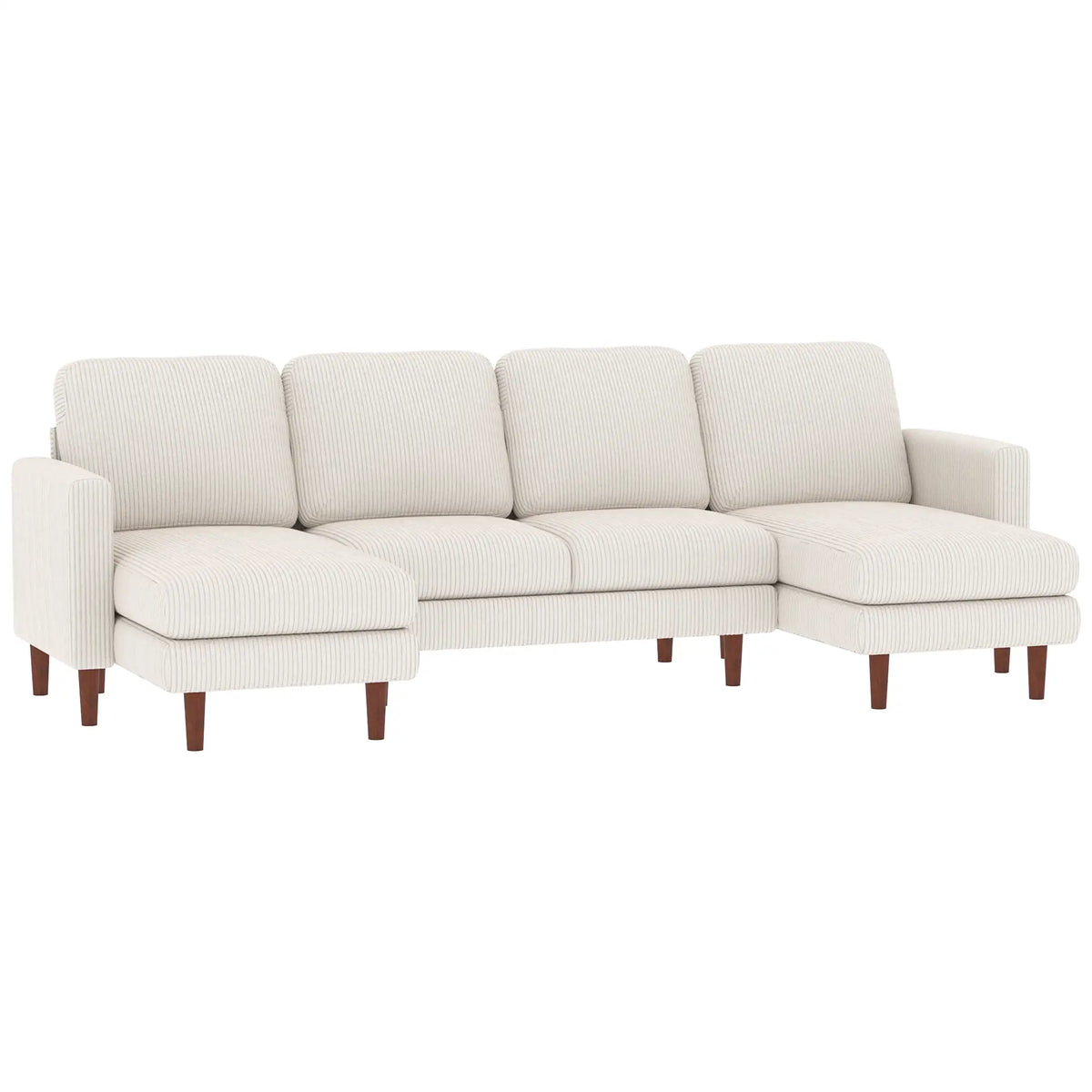U Shaped Sectional Sofa, Corduroy, Double Chaise, Spring Cushions, 2200lb, Beige 3-Seater Sofas at Gallery Canada