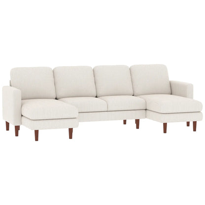 U Shaped Sectional Sofa, Corduroy, Double Chaise, Spring Cushions, 2200lb, Beige 3-Seater Sofas at Gallery Canada
