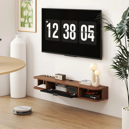 47 Inch Floating TV Stand, Wall Mounted Media Console, Flip Drawer, 2 Open Shelves, Walnut TV Stands at Gallery Canada