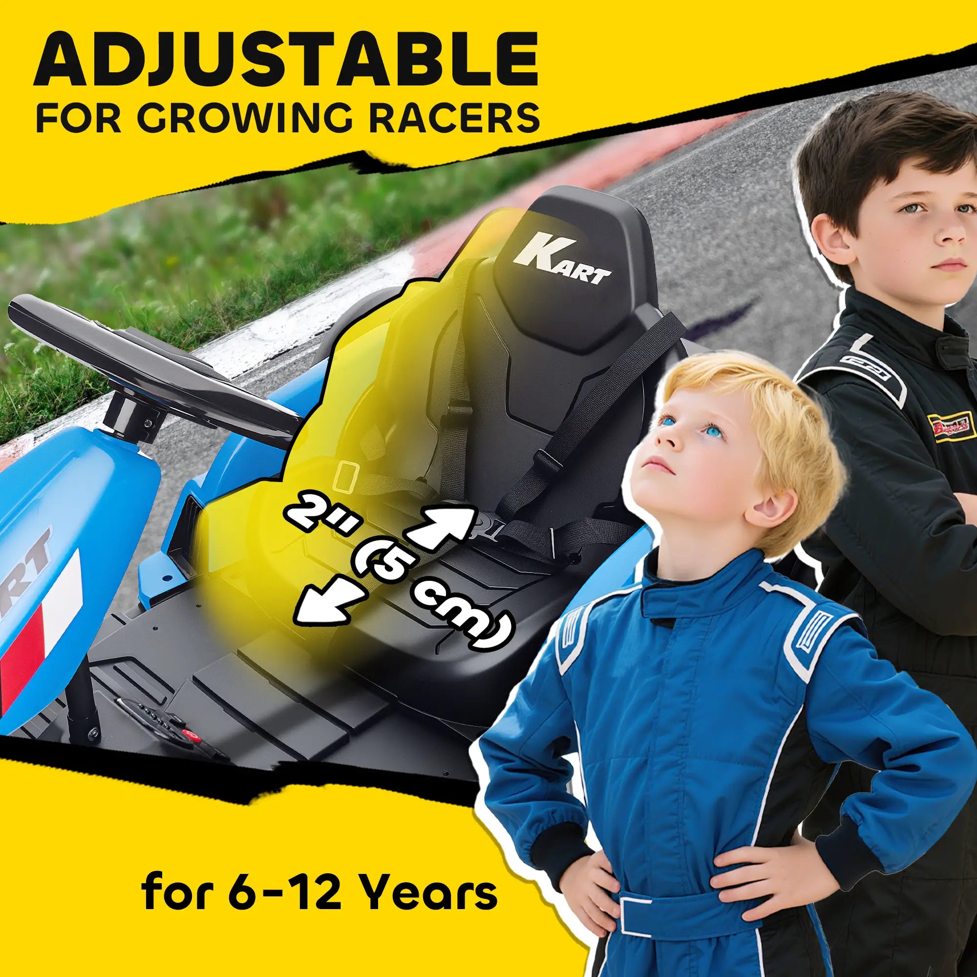 24V Electric Go Kart, Dual 150W Motors, Adjustable Seat, 11.2MPH, Blue Electric Ride-On Toys at Gallery Canada