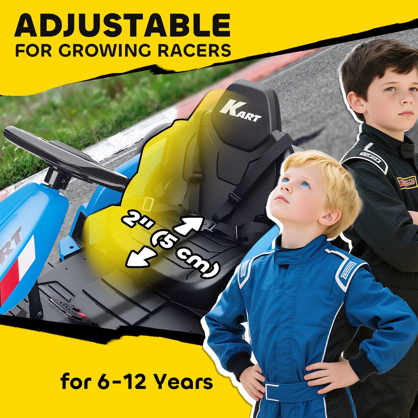 24V Electric Go Kart, Dual 150W Motors, Adjustable Seat, 11.2MPH, Blue Electric Ride-On Toys at Gallery Canada