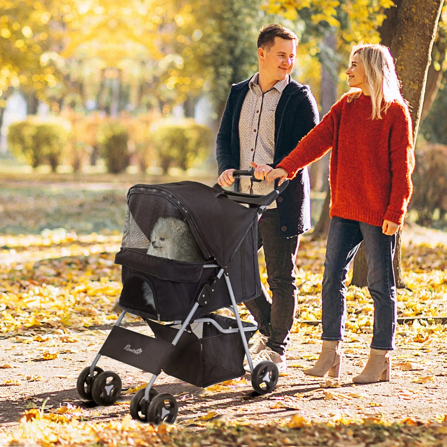 Dog Stroller, One-Click Folding, 4 Wheels, Storage Basket, XS/Small, Black Dog Bike Trailers & Strollers at Gallery Canada