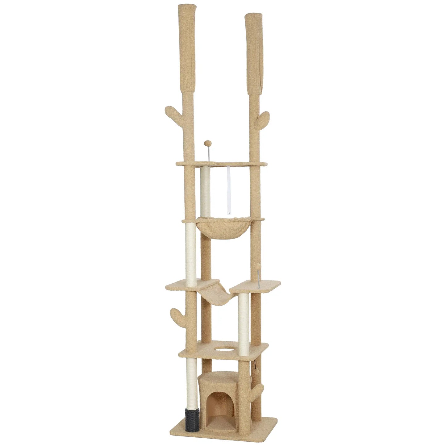 89"-100" Cat Tree Tower for Large Cats, Scratching Posts, Grooming Brush, Brown Floor to Ceiling Cat Trees Brown, Cream White at Gallery Canada