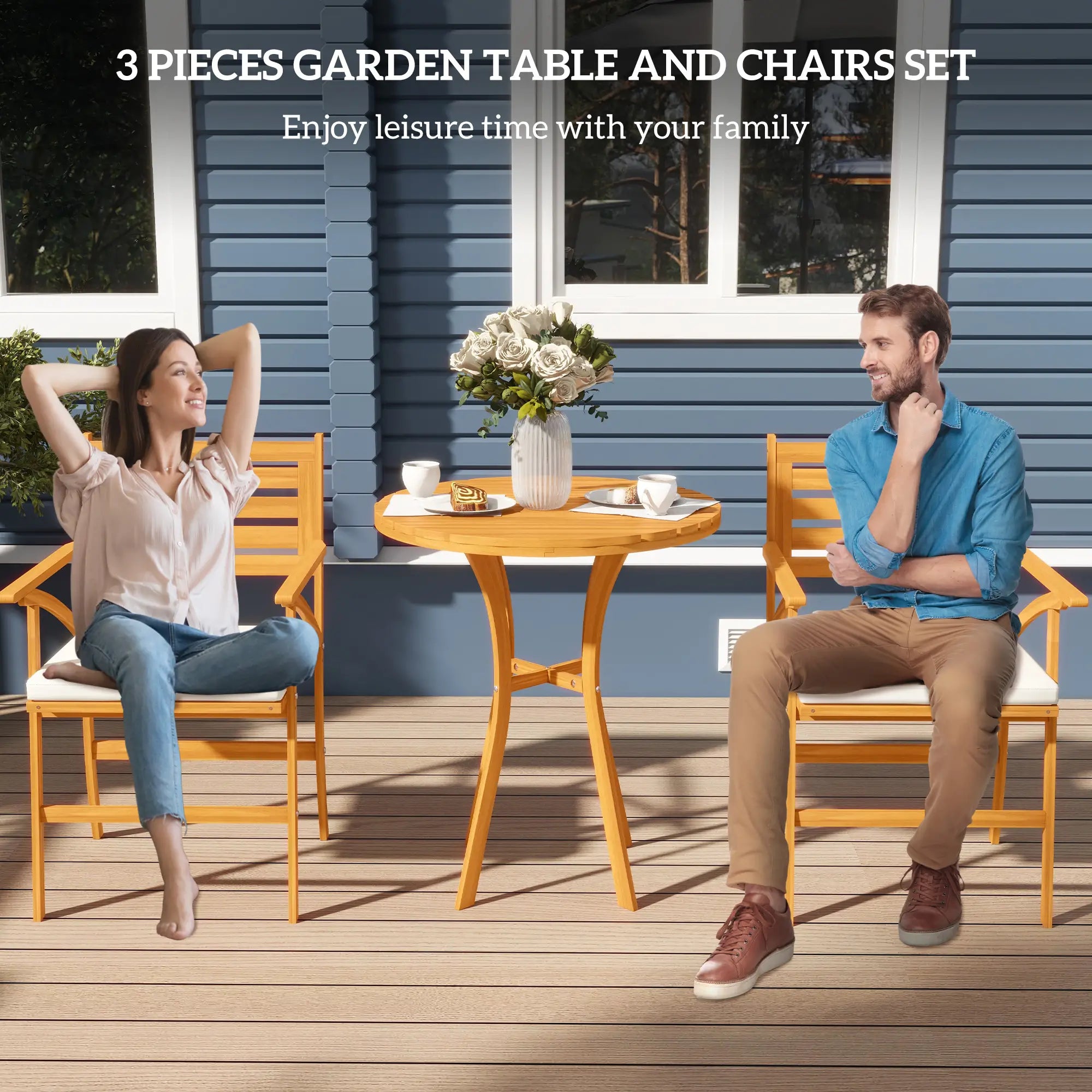 3 Piece Patio Set, Small Wooden Table and Chairs, Brown Bistro Sets at Gallery Canada