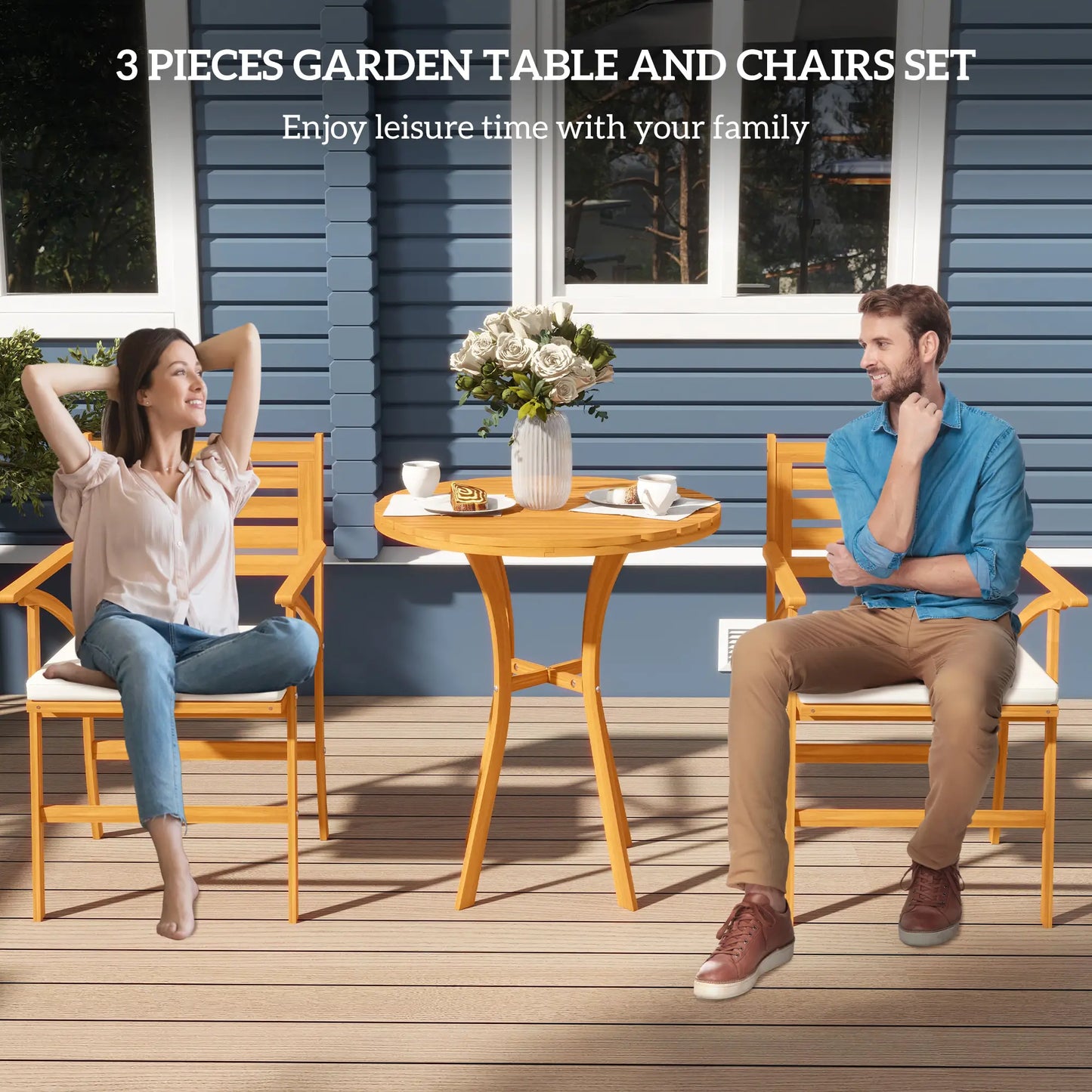 3 Piece Patio Set, Small Wooden Table and Chairs, Brown Bistro Sets at Gallery Canada