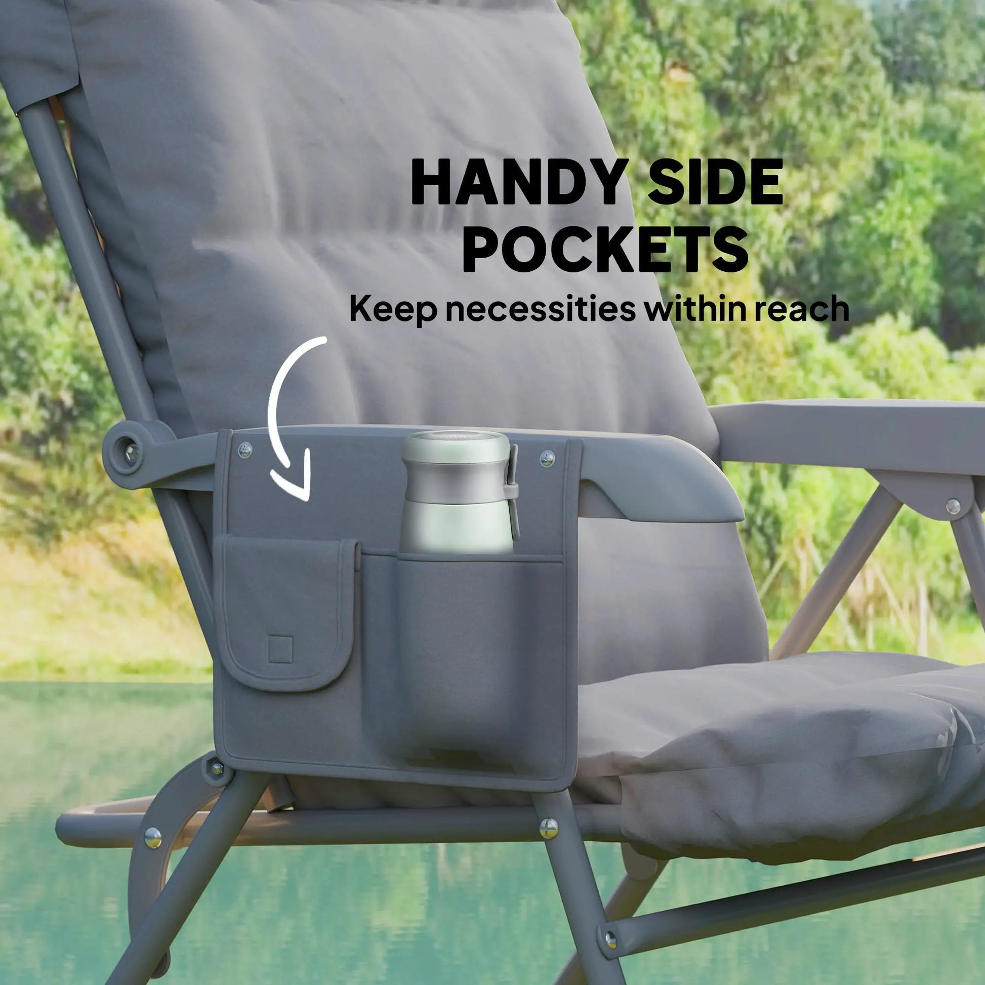 5-Level Reclining Camping Chair, Adjustable High Back, Side Pockets, Compact Picnic Tables & Camping Chairs at Gallery Canada