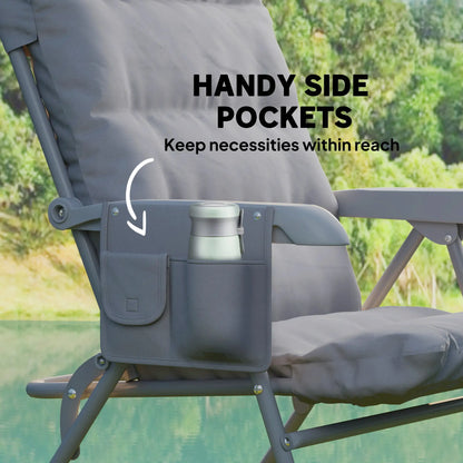 5-Level Reclining Camping Chair, Adjustable High Back, Side Pockets, Compact Picnic Tables & Camping Chairs at Gallery Canada