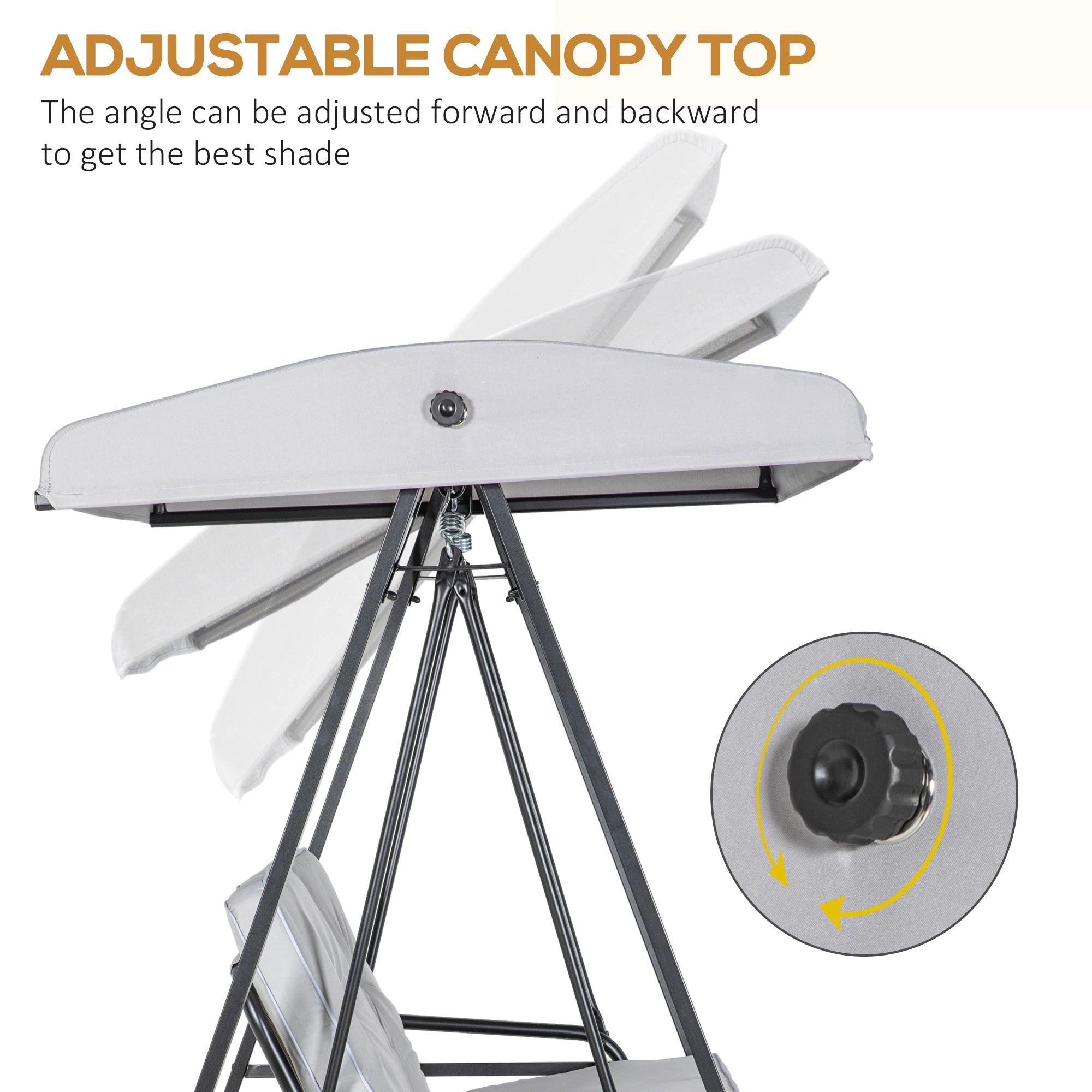 2-Seater Outdoor Porch Swing, Adjustable Canopy, Grey Patio Swings with Stand at Gallery Canada