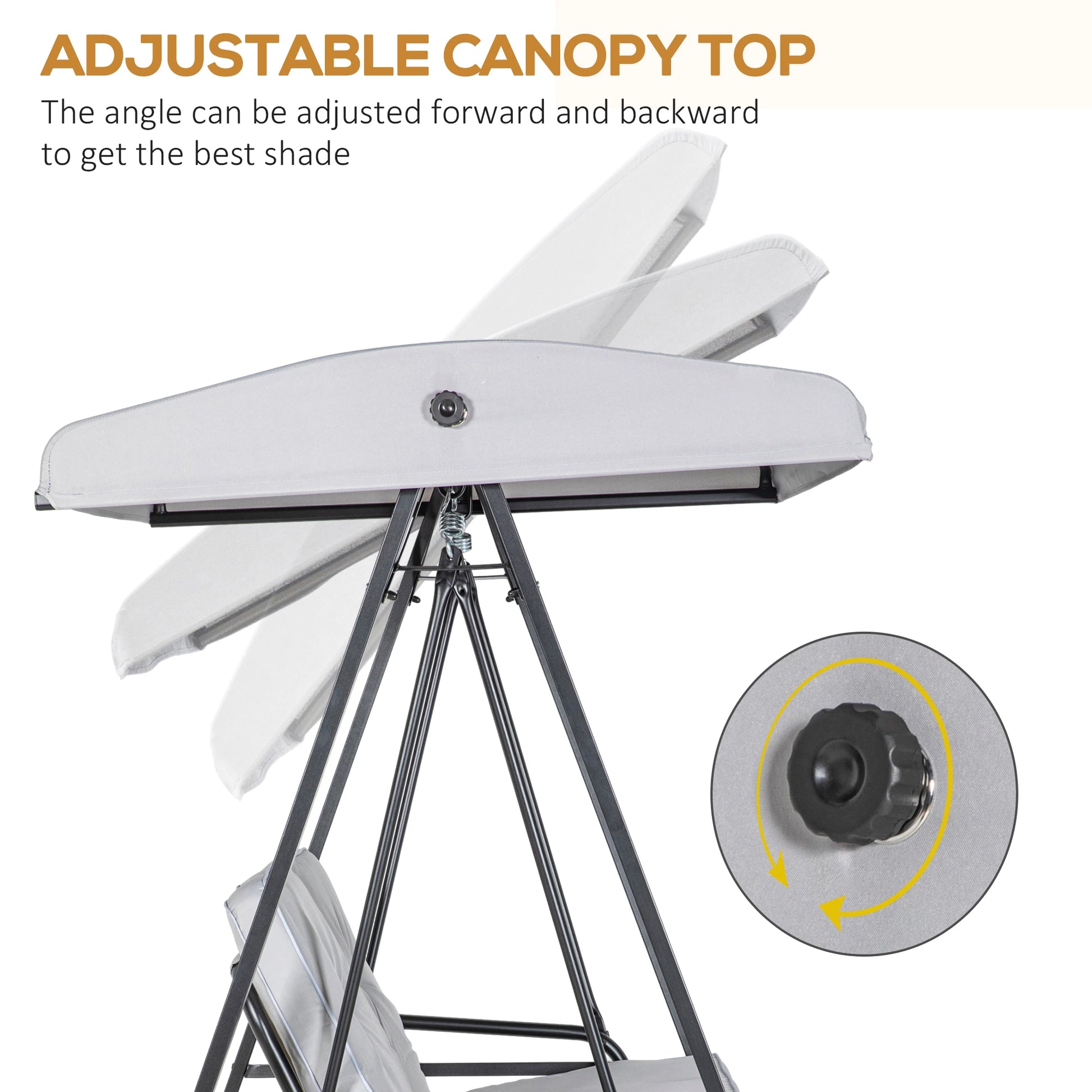 2-Seater Outdoor Porch Swing, Adjustable Canopy, Grey Patio Swings with Stand at Gallery Canada