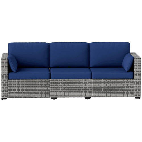 3-Seater Outdoor Sofa with Cushions, PE Rattan, Dark Blue