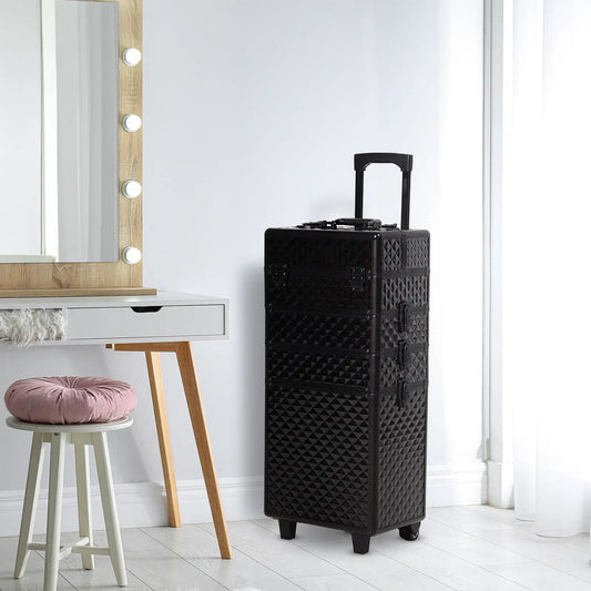 Portable Aluminum Makeup Train Case, 4 in 1, 2 Wheels, Multiple Compartments Makeup Cases Black at Gallery Canada