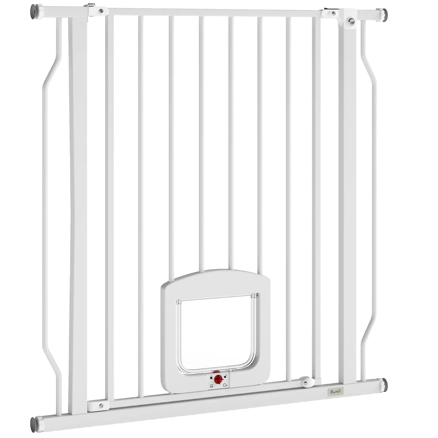 29.5-33.5" Adjustable Dog Gate with Cat Door, White